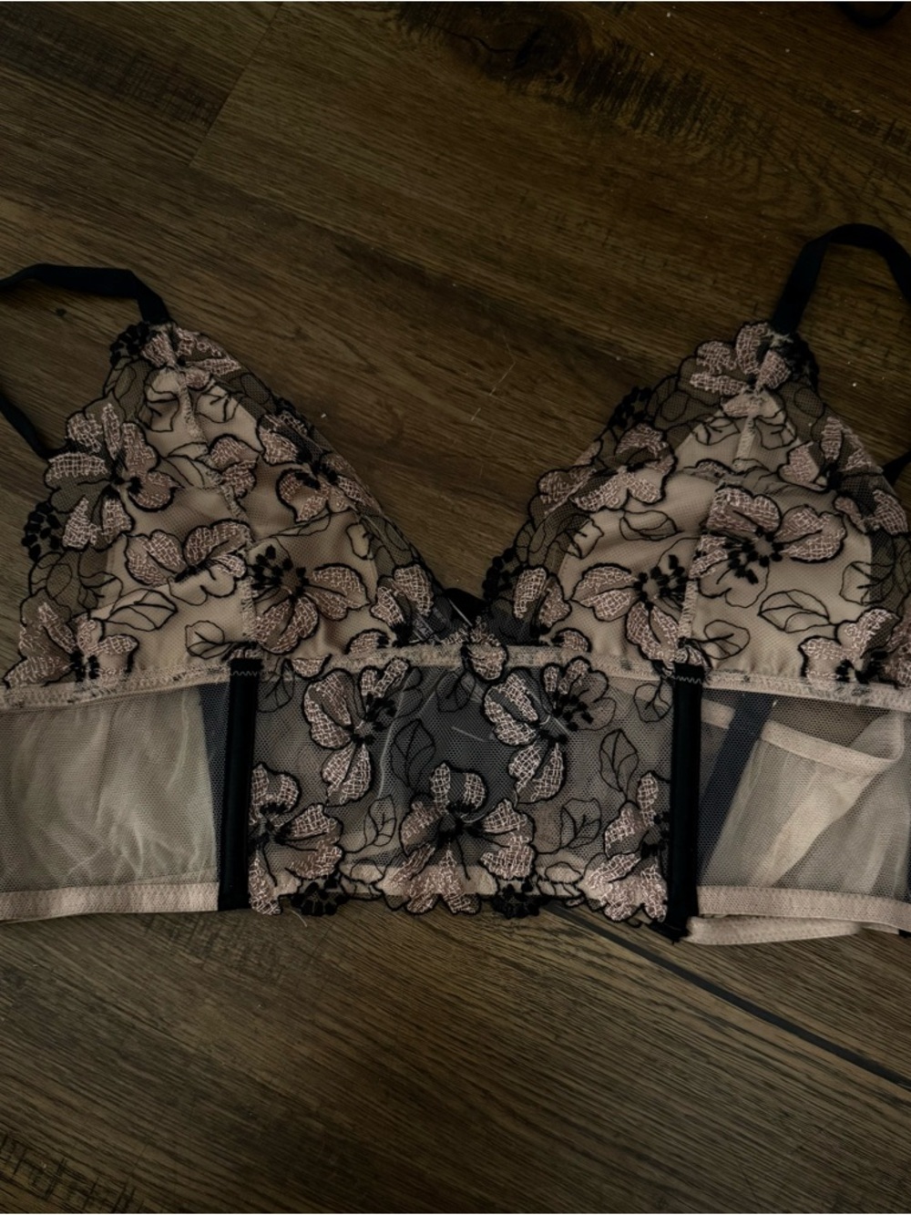 Victoria's Secret Embroidered Floral Lace Bralette in Blush and Black